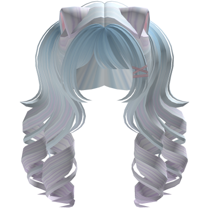 Cute hair emo Y2K cat-ear braids (blue-white) Roblox item