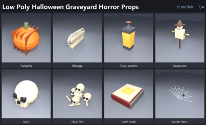 Low Poly Halloween Graveyard Horror Props x32 preview 3