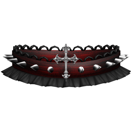 Gothic Ruffled Spike Choker w Cross Red & Black