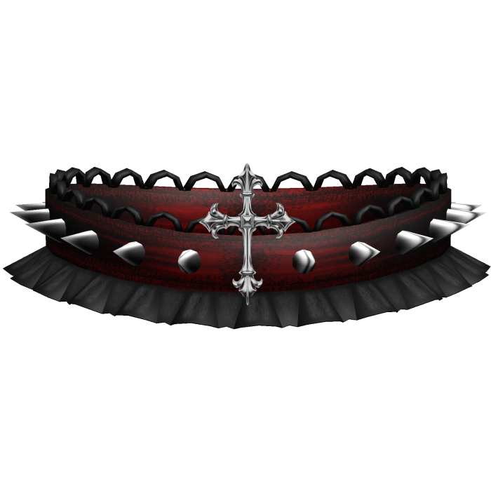 Gothic Ruffled Spike Choker w Cross Red & Black