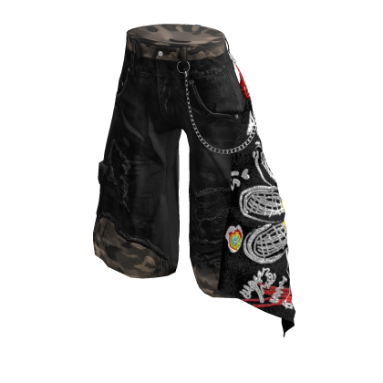 Black Camo Denim Jorts Pants thumbnail