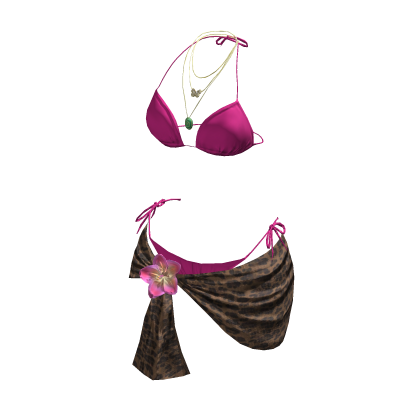y2k Flower Bikini Wrap w Necklace (Pink/Cheetah) thumbnail