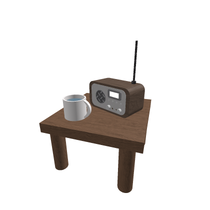 Table with a mug and a radio