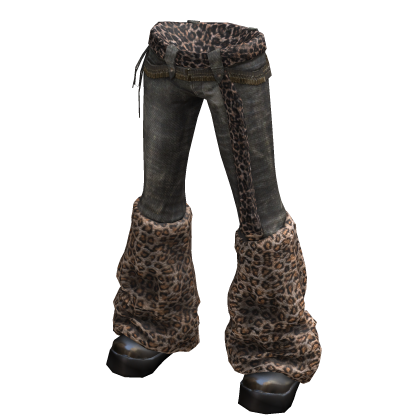 Y2K Gyaru Pants - Fuzzy Leopard Print Leg Warmers