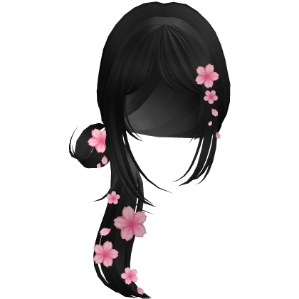 Sakura Blossom Side Ponytail Bun Hair  (Black)