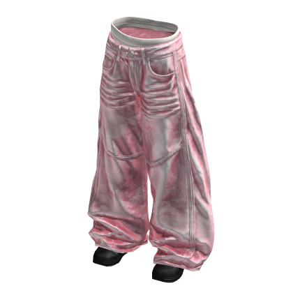 Pink Baggy Y2K Distressed Denim