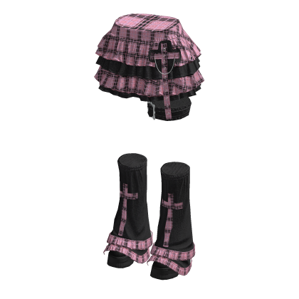 Plaid Ruffle Cross Y2K Emo Skirt Leg Warmers Pink
