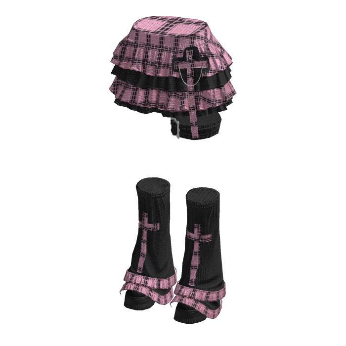 Plaid Ruffle Cross Y2K Emo Skirt Leg Warmers Pink