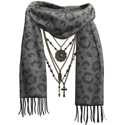 Gray Thrifted Scarf w/ Rosary Chains