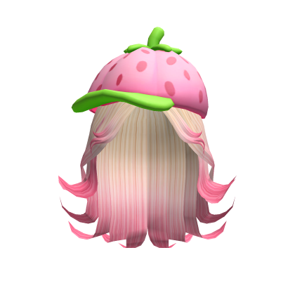 Strawberry Hat Flowing Blonde Hair w Pink Tips