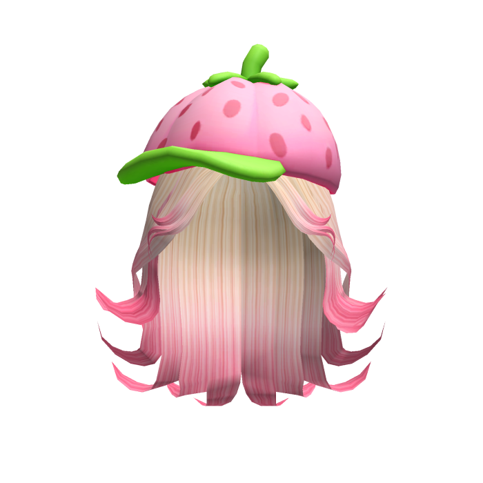 Strawberry Hat Flowing Blonde Hair w Pink Tips