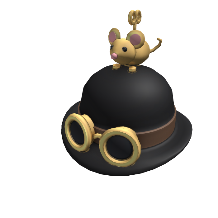 Cute Black Steampunk Bowler Hat w/ Goggles & Mouse