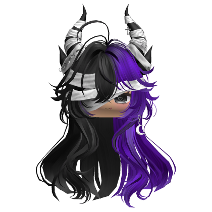 Horned Anime Demon Wolfcut (Black&Purple)