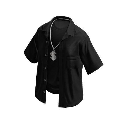 Unbuttoned Layered Black Shirt Silver Dollar Chain thumbnail
