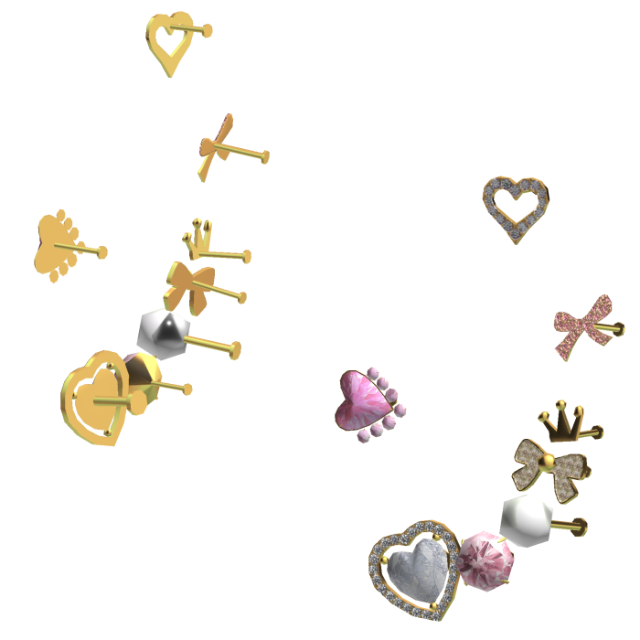 Cute Gold Heart Pink Bow Ear Piercings 