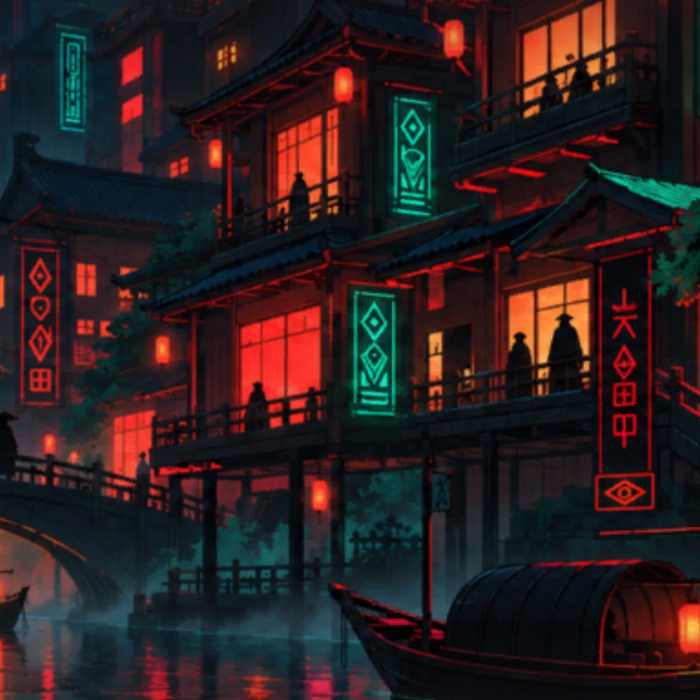 Neon Cool Cyberpunk City Night Anime Background