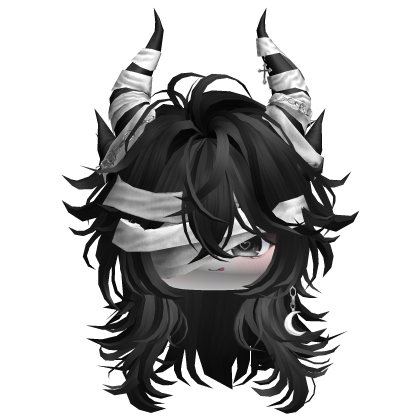 Horned Anime Demon Wolfcut (White&Blue)