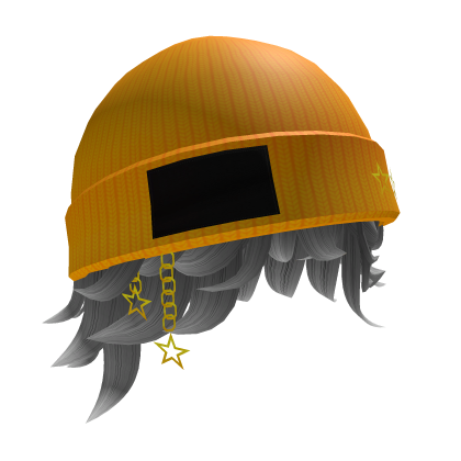 Y2K Gold Beanie Stars Hat with K-Pop Silver Hair Roblox item