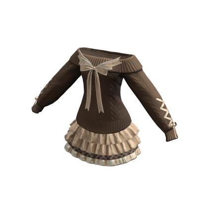 Bow Sweater Dress Brown Jirai Kei Chic Skirt y2k