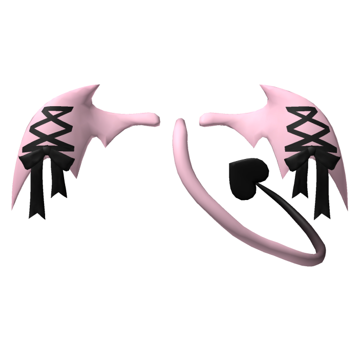 Bat Devil Imp Lace Tail - Pastel Pink Black