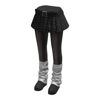 Black Mini Plaid Skirt w/ Winter Boots