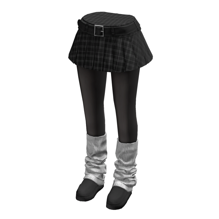 Black Mini Plaid Skirt w/ Winter Boots