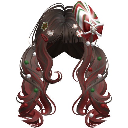 ♡ Christmas Peppermint Pigtails (Brown & Red)