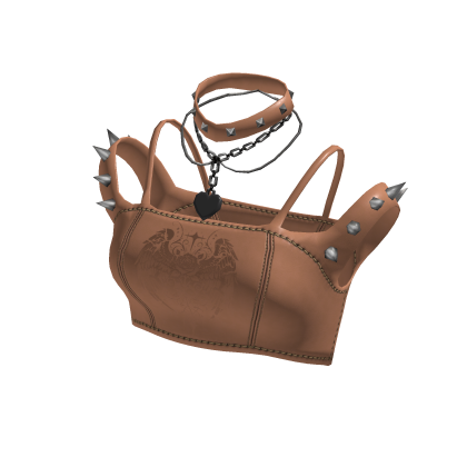 Brown Punk Spiked Leather Crop Top[MetaMuse]