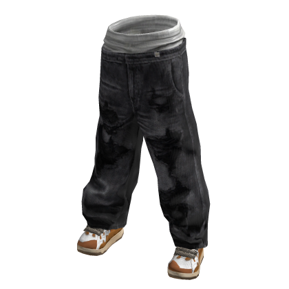 Black Denim Y2K Baggy Jeans Pants w/ Platform Shoe