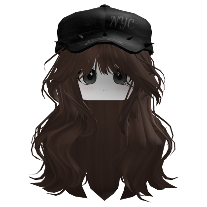 Brown Wavy Hair w/ Y2K Cap & Cute Girl Face Roblox item
