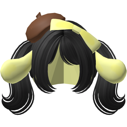 Cute Black Hair with Puppy Ears and Beret Roblox item