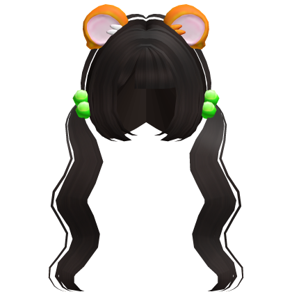 ♡ dark brown hime wavy pigtails w hamtaro ears