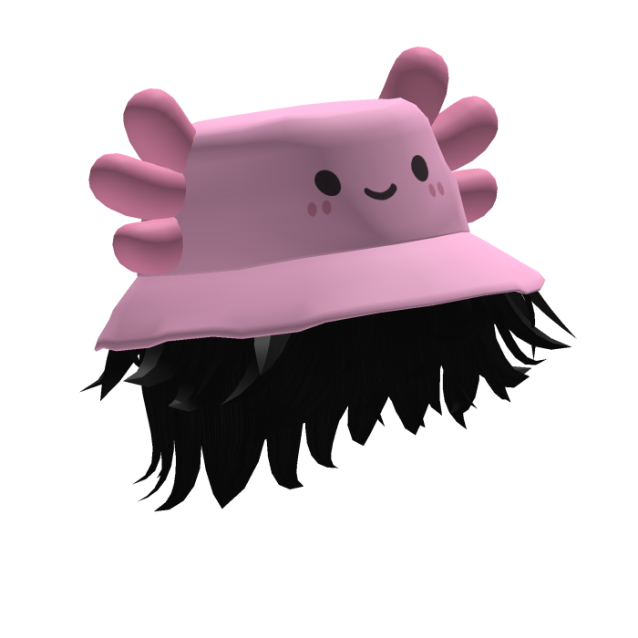 Pink Axolotl Bucket Hat w/ Messy Hair (Black)