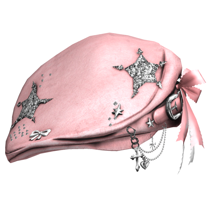 Pink Gothic Star Beret w / Bow & Chains