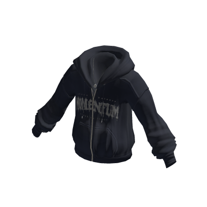 Zip-Up Hoodie w/ Front Text Print (Navy)