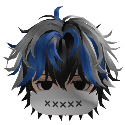 Fluffy Anime Hair w/ Mask (Silver/Blue)