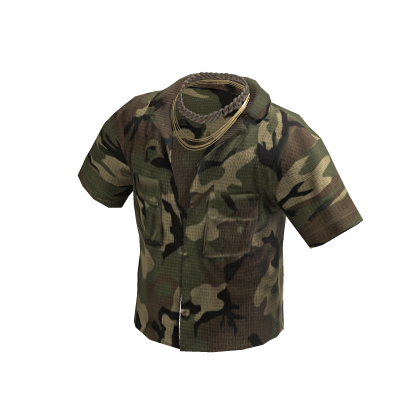 Camo Unbuttoned Shirt w/ Gold Chains 