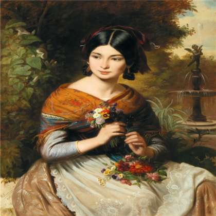 Lady with Flowers in a Garden (Painting) Roblox decal