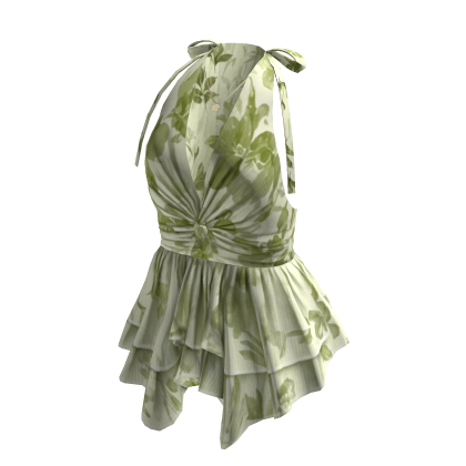 Coquette Floral Halter Peplum Top (Green)