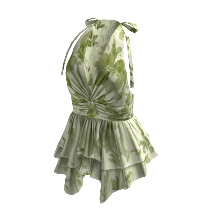 Coquette Floral Halter Peplum Top (Green)