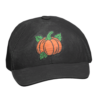 Distressed Black Cap with Pumpkin Embroidery