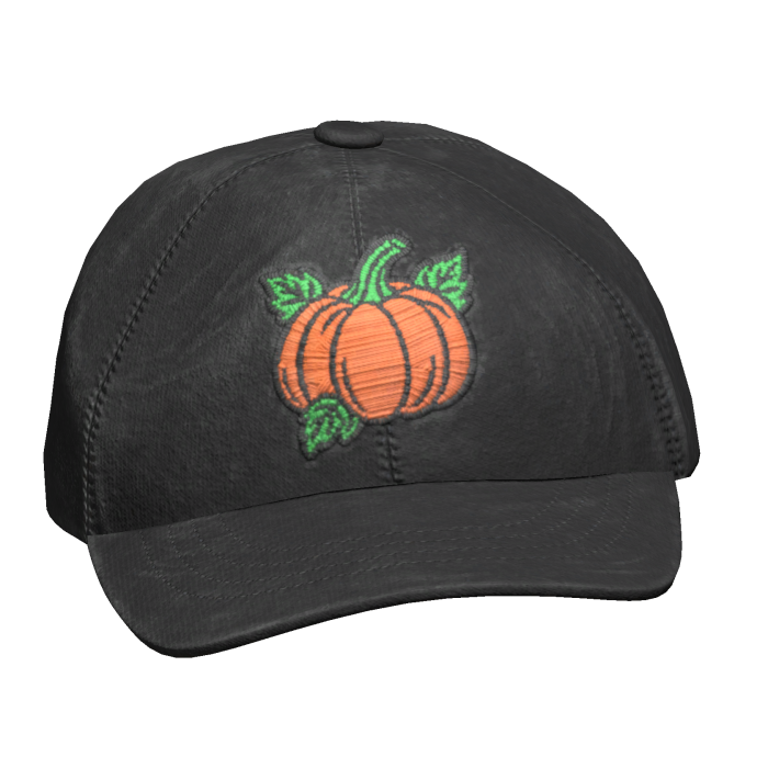 Distressed Black Cap with Pumpkin Embroidery