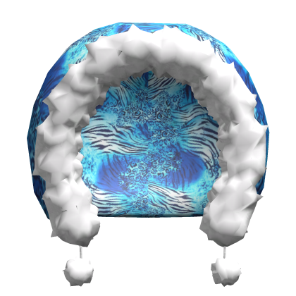 Blue Tiger Fur Hood w/ Pom Poms