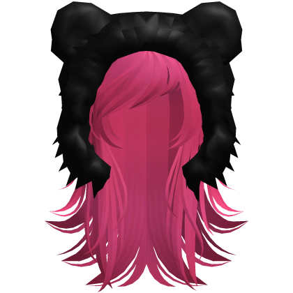 emo messy hair w bear hood hot pink Roblox item