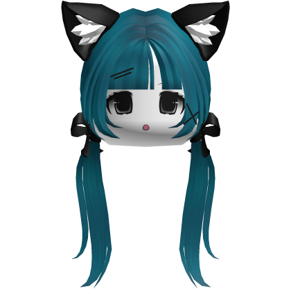 ✿ long cat anime cyan pigtails moe face Roblox item
