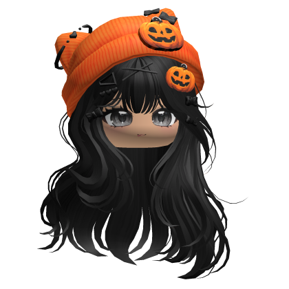 Straight Hair w/ Pumpkin Beanie (Black) Roblox item