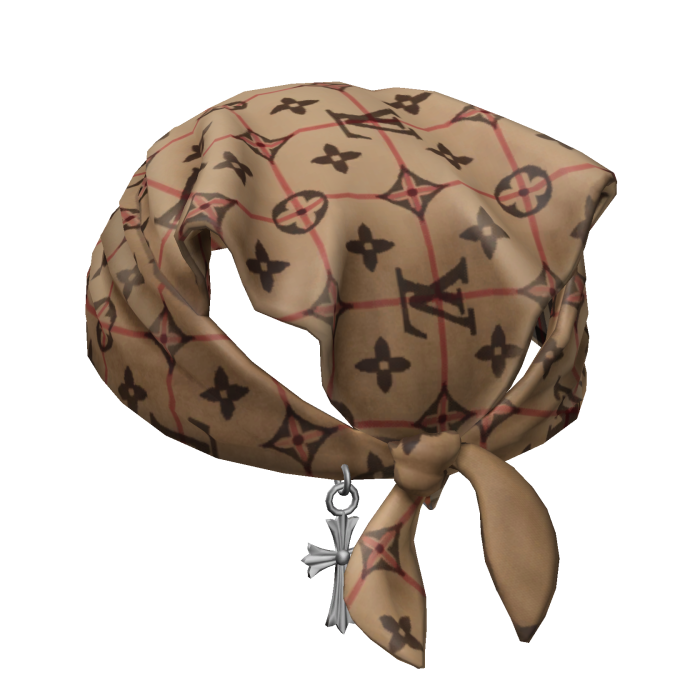 Tied LV X Burberry Bandana Hat with Cross Chain