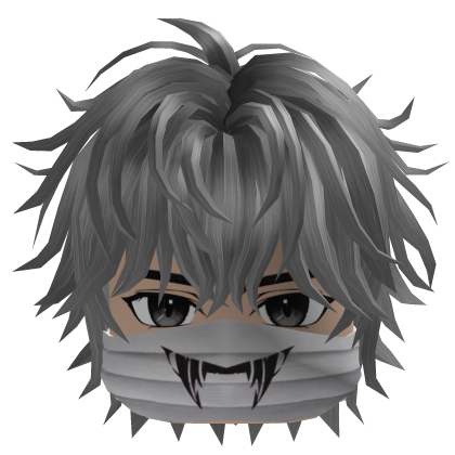 Messy Anime Hair w/ Fang Mask (Gray)