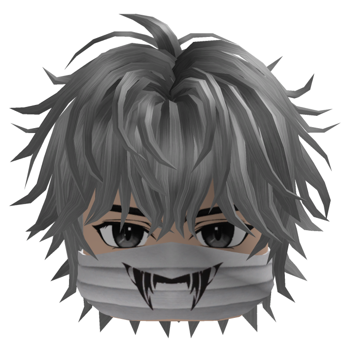 Messy Anime Hair w/ Fang Mask (Gray)