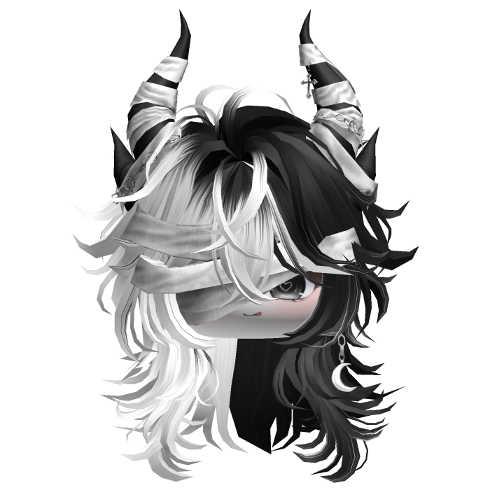 Horned Anime Demon Wolfcut (White&Black)
